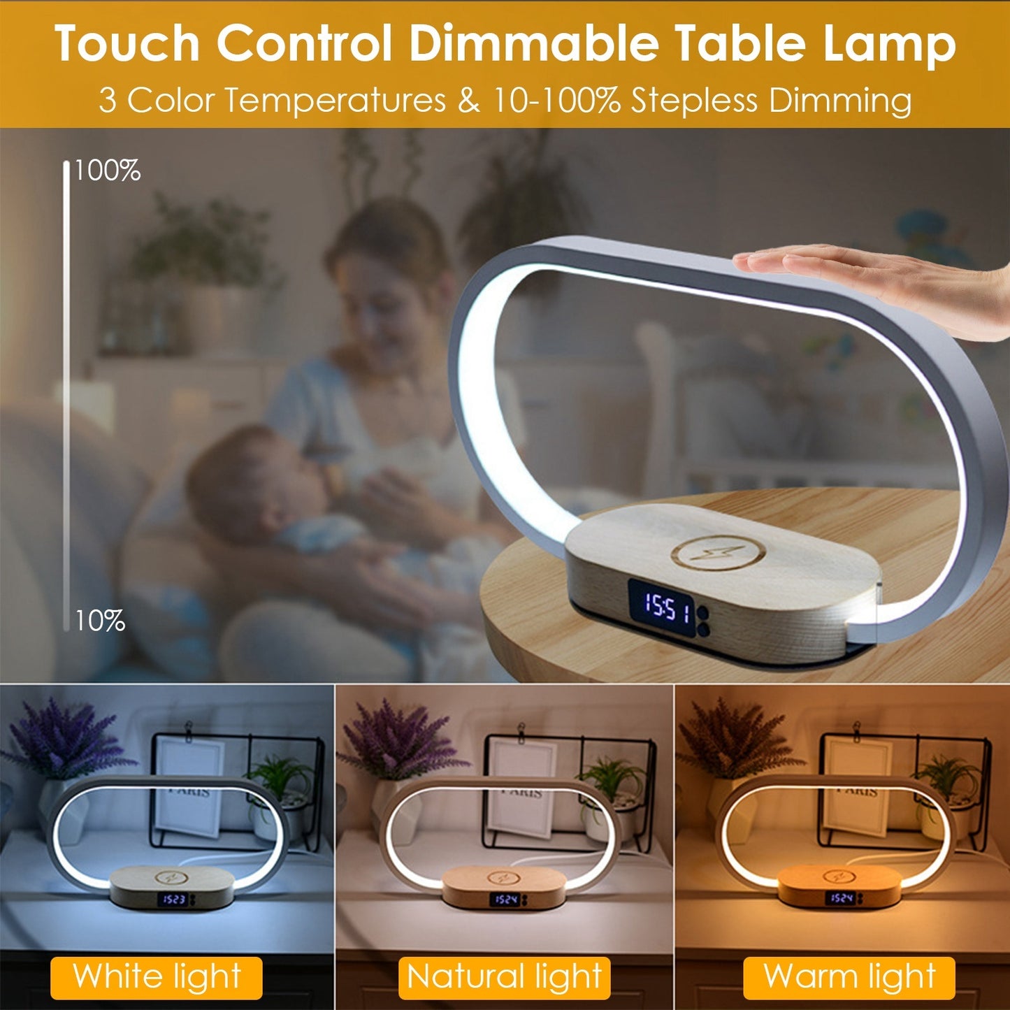 Smart Modern LED Table Lamp with Wireless Phone Charging
