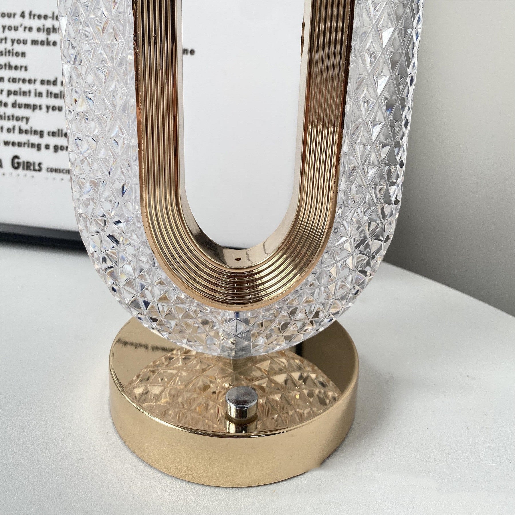 Crystal O-shaped touch desk lamp, gold base, DECASA by VS
