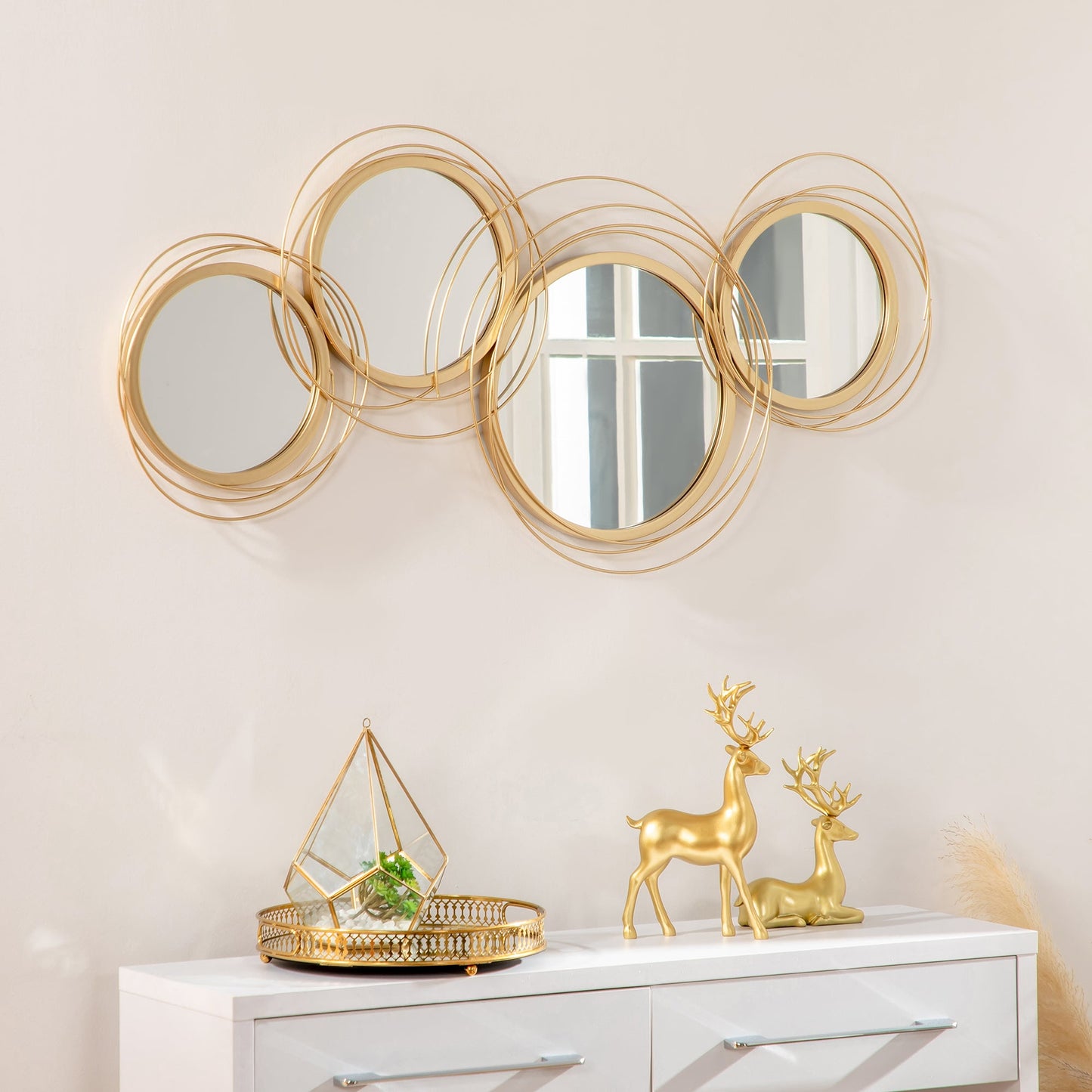 Metal Wall Art Modern Decorative Mirror Decor Hanging Home Wall Sculptures for Living Room Bedroom Dining Room, Gold-1
