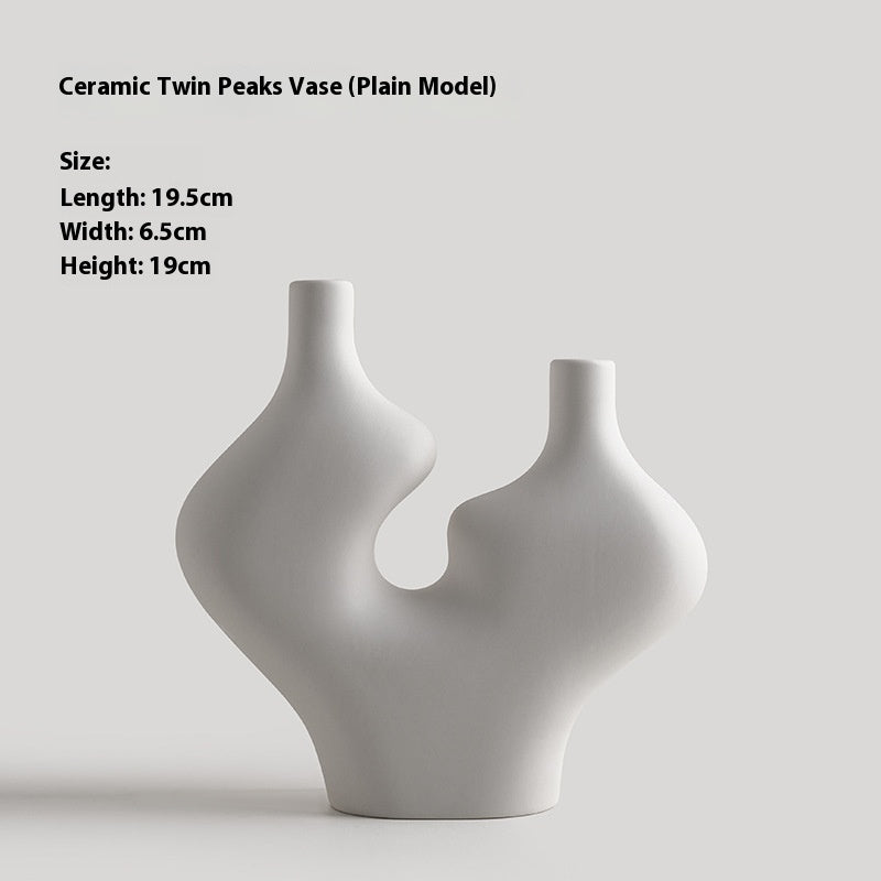 Ceramic Twin Peaks Vase on a white background with size information.