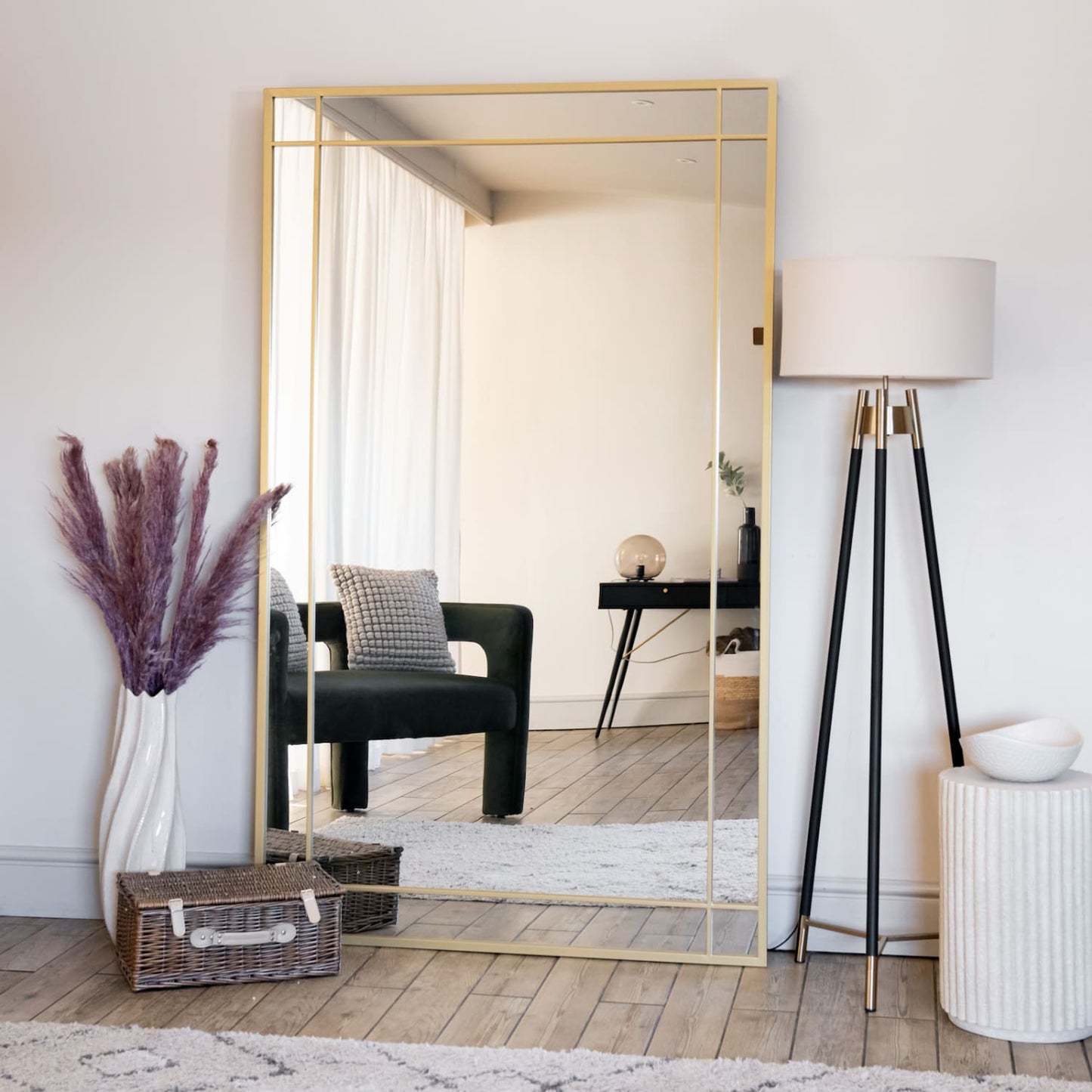 Aimi- Full Length Gold Metal Rectangle Window Mirror - 180cm x 90cm.-1