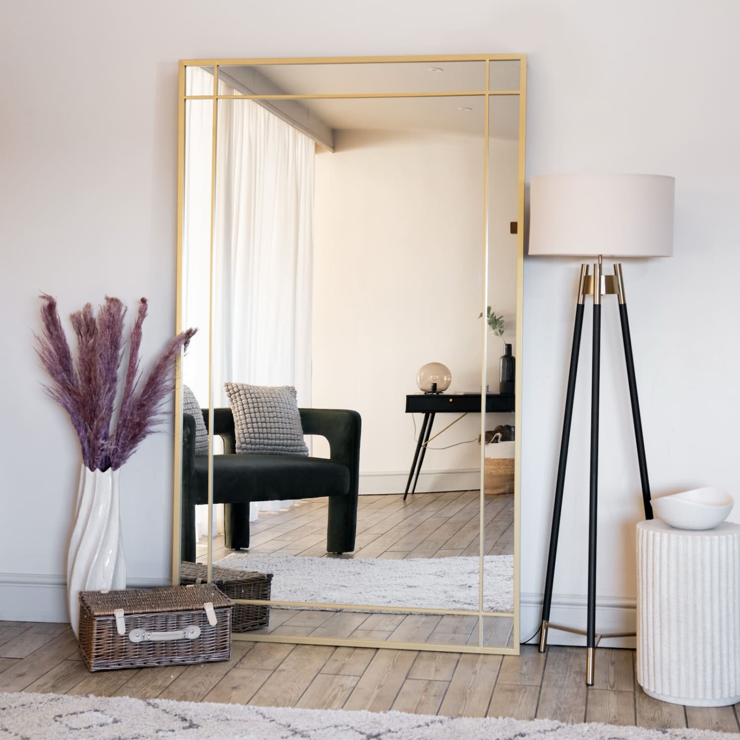 Aimi- Full Length Gold Metal Rectangle Window Mirror - 180cm x 90cm.-1