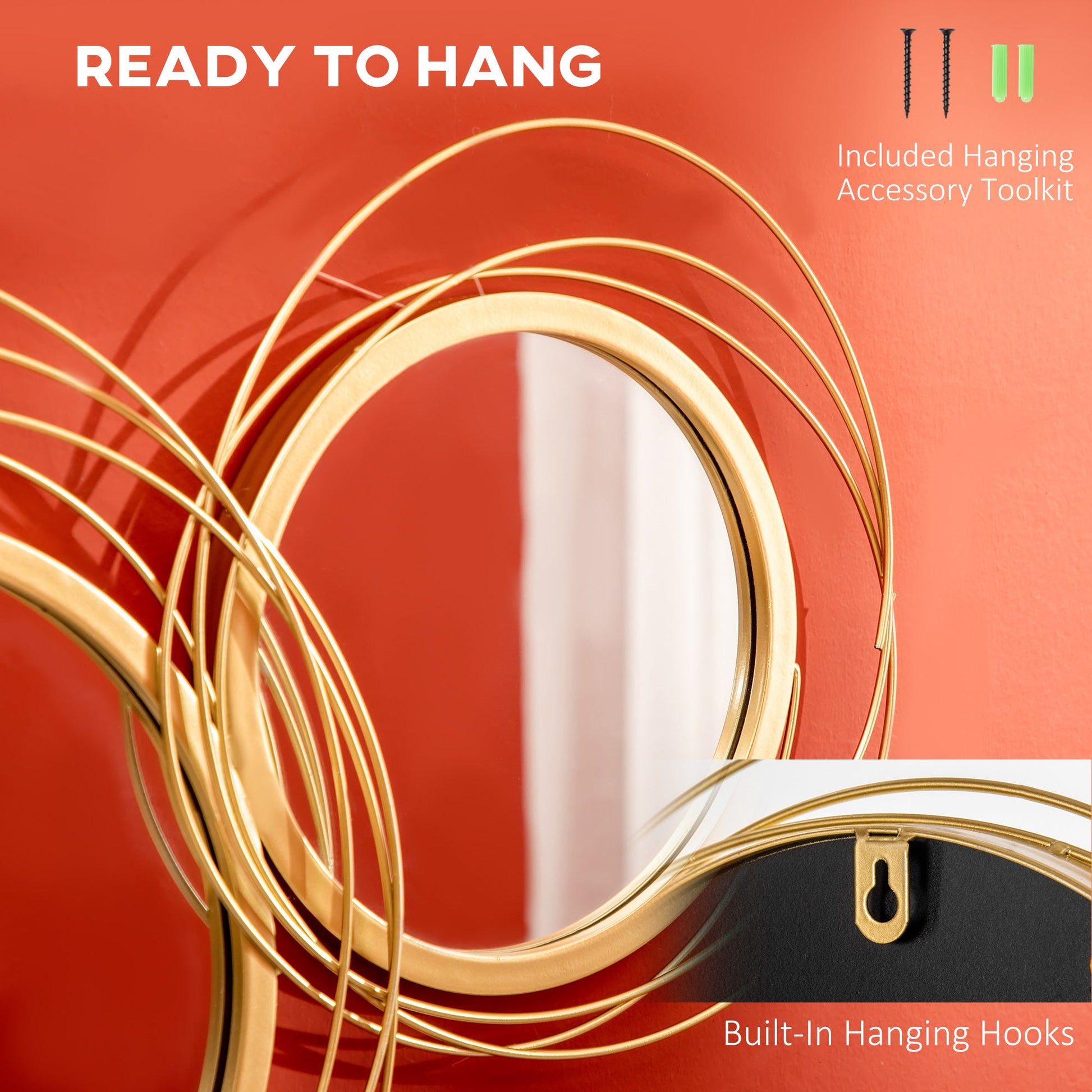 Metal Wall Art Modern Decorative Mirror Decor Hanging Home Wall Sculptures for Living Room Bedroom Dining Room, Gold-4