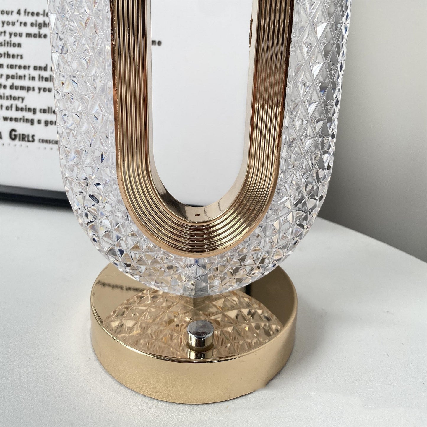 Crystal O-shaped touch desk lamp, gold base, DECASA by VS